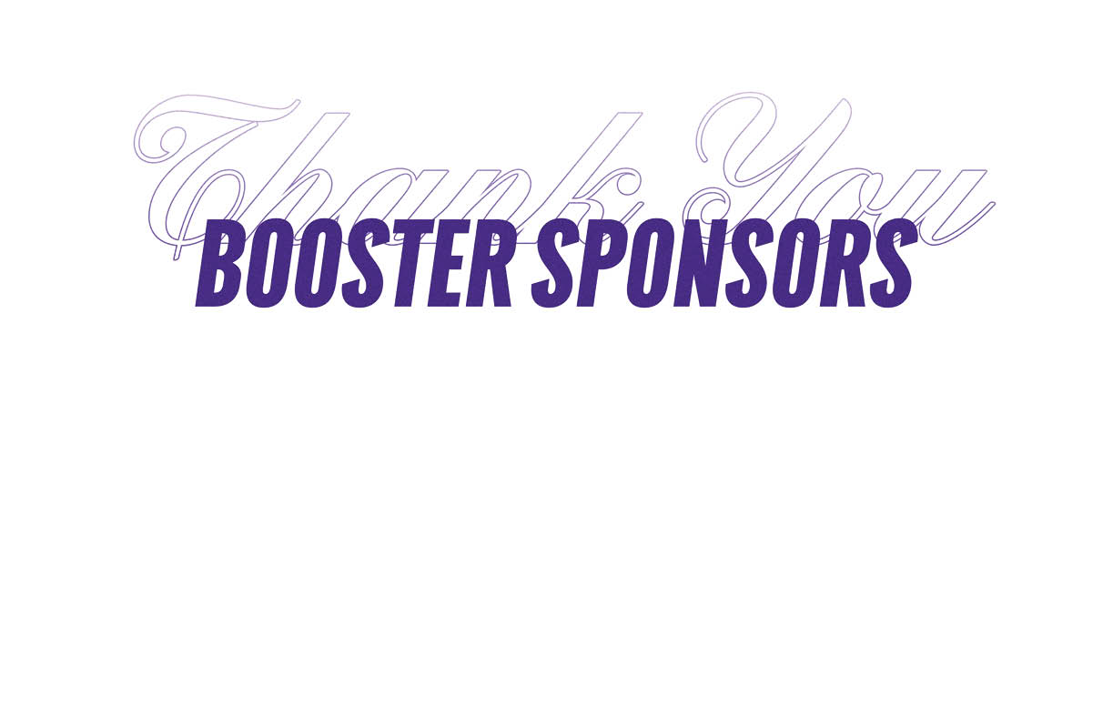Thank you is written in a large cursive font with booster sponsors in bold purple uppercase letters overlaying it. Description generated by AI