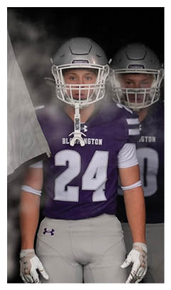Two football players wearing black jerseys with the word Vista on them. Description generated by AI