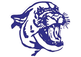 A stylized blue illustration of a roaring big cat head, likely a panther or cougar, with an open mouth showing teeth and whiskers. Description generated by AI