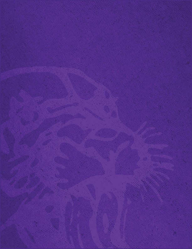 A stylized purple graphic of a roaring big cat, possibly a leopard or jaguar, with a textured background. Description generated by AI