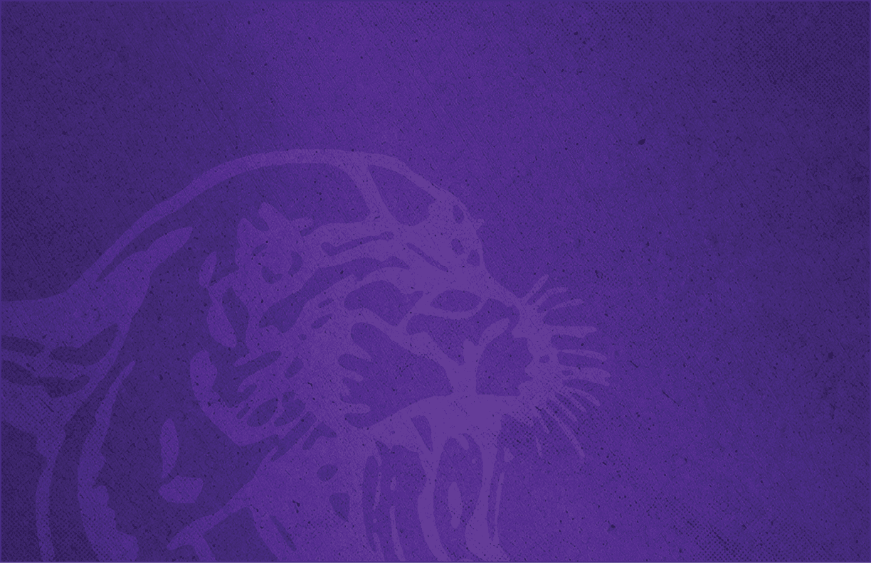 A stylized purple graphic of a roaring big cat, possibly a leopard or jaguar, with a textured background. Description generated by AI