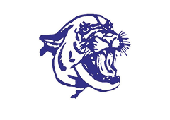 A purple and black tiger with its mouth open. Description generated by AI