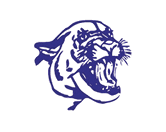A purple and black tiger with its mouth open. Description generated by AI