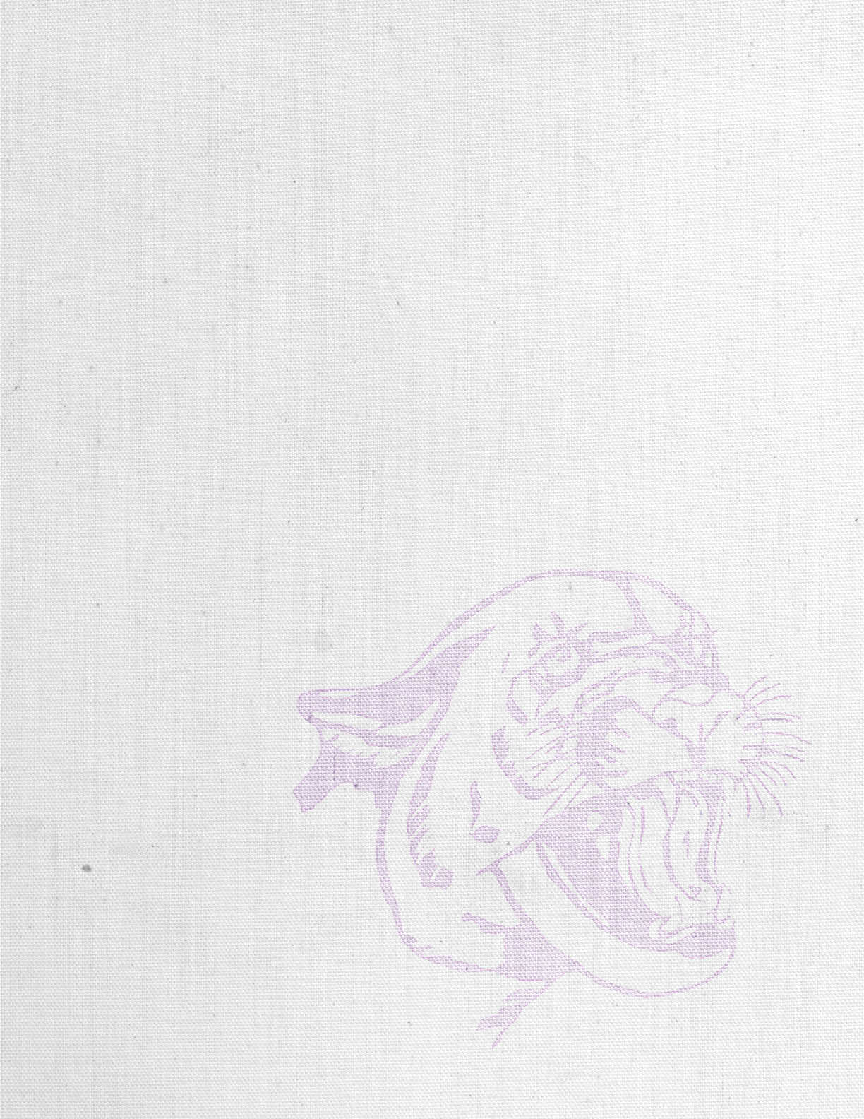 A faint purple line drawing of a roaring tiger's head is centered on a textured light gray background. Description generated by AI