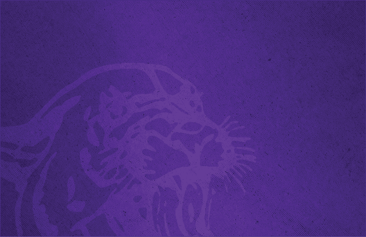 A stylized purple graphic of a roaring big cat, possibly a leopard or jaguar, with a textured background. Description generated by AI