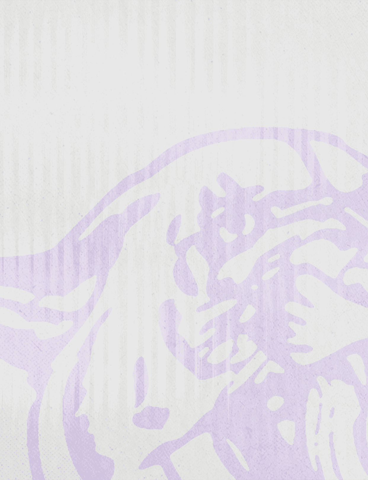A light purple abstract design resembling a stylized animal or creature is set against a textured white background. Description generated by AI