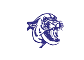 A purple and black tiger with its mouth open. Description generated by AI