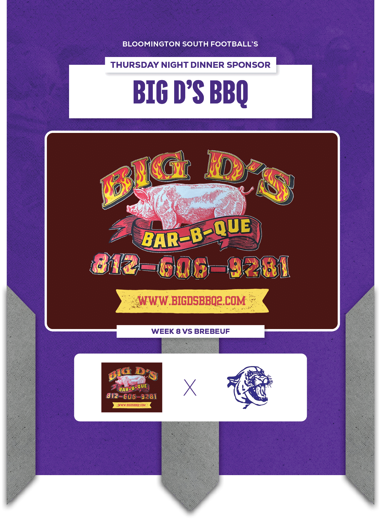 week 8 vs brebeuf,X,bloomington south football’s,thursday night dinner sponsor,Big D’s BB