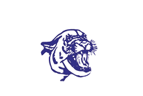 A purple and black tiger with its mouth open. Description generated by AI