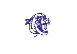A purple and black tiger with its mouth open. Description generated by AI