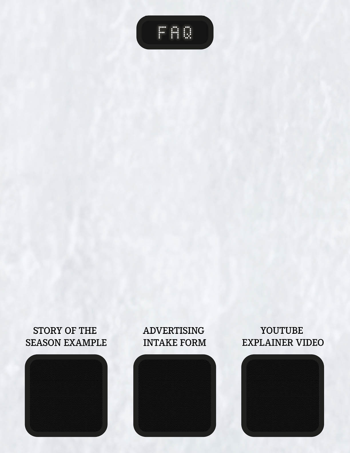 A series of four squares with the top one reading “FAQ". The squares are black and white and the top one has the word "FAQ" in white letters. AI generated content