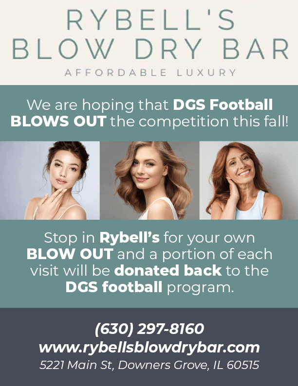 Ad for Rylee's Blow Dry Bar, featuring two women with blonde hair. AI generated content