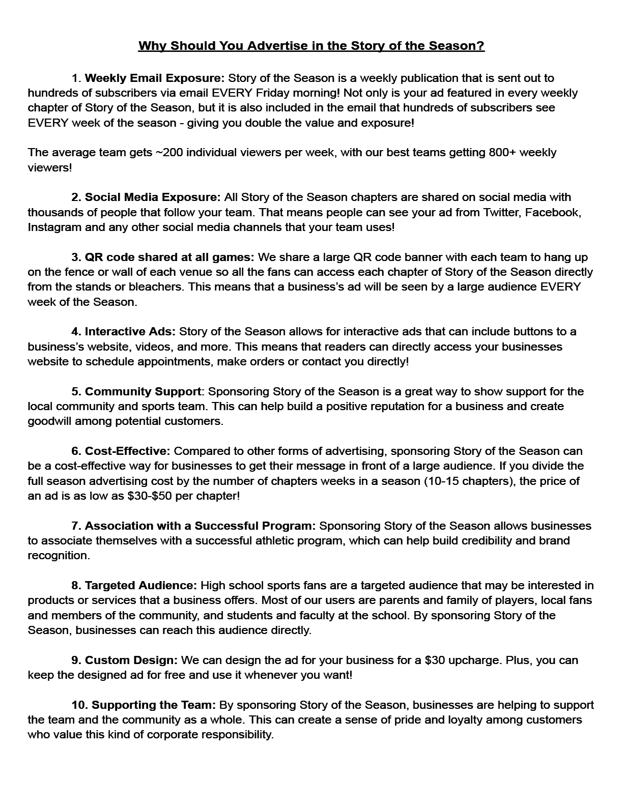 A white paper with black text titled “Why should you advertise in the season?". AI generated content