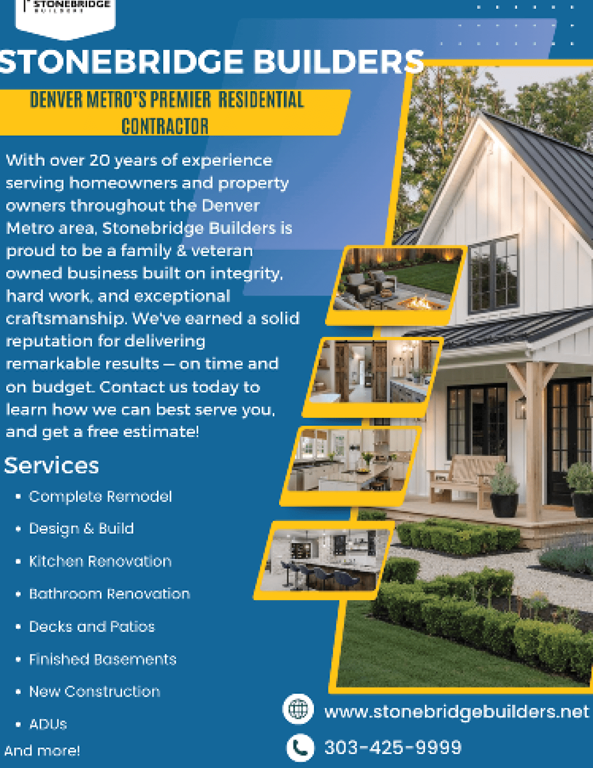 A flyer for Stonebridge Builders, a residential and commercial construction company. AI generated content