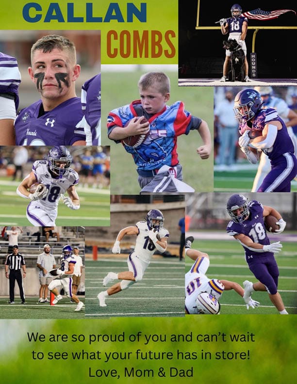 People wearing football uniforms are actively playing on a grassy field with one person running while holding a football. Description generated by AI