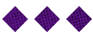 Three purple diamond shapes with a black grid pattern are evenly spaced on a white background. Description generated by AI