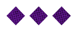 Three purple diamond shapes with a black grid pattern are evenly spaced on a white background. Description generated by AI