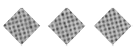 Three purple diamond shapes with a black grid pattern are evenly spaced on a white background. Description generated by AI