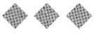 Three purple diamond shapes with a black grid pattern are evenly spaced on a white background. Description generated by AI