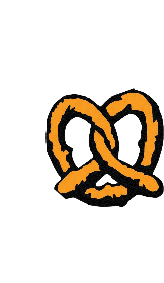 A stylized orange pretzel with a black outline on a white background. Description generated by AI
