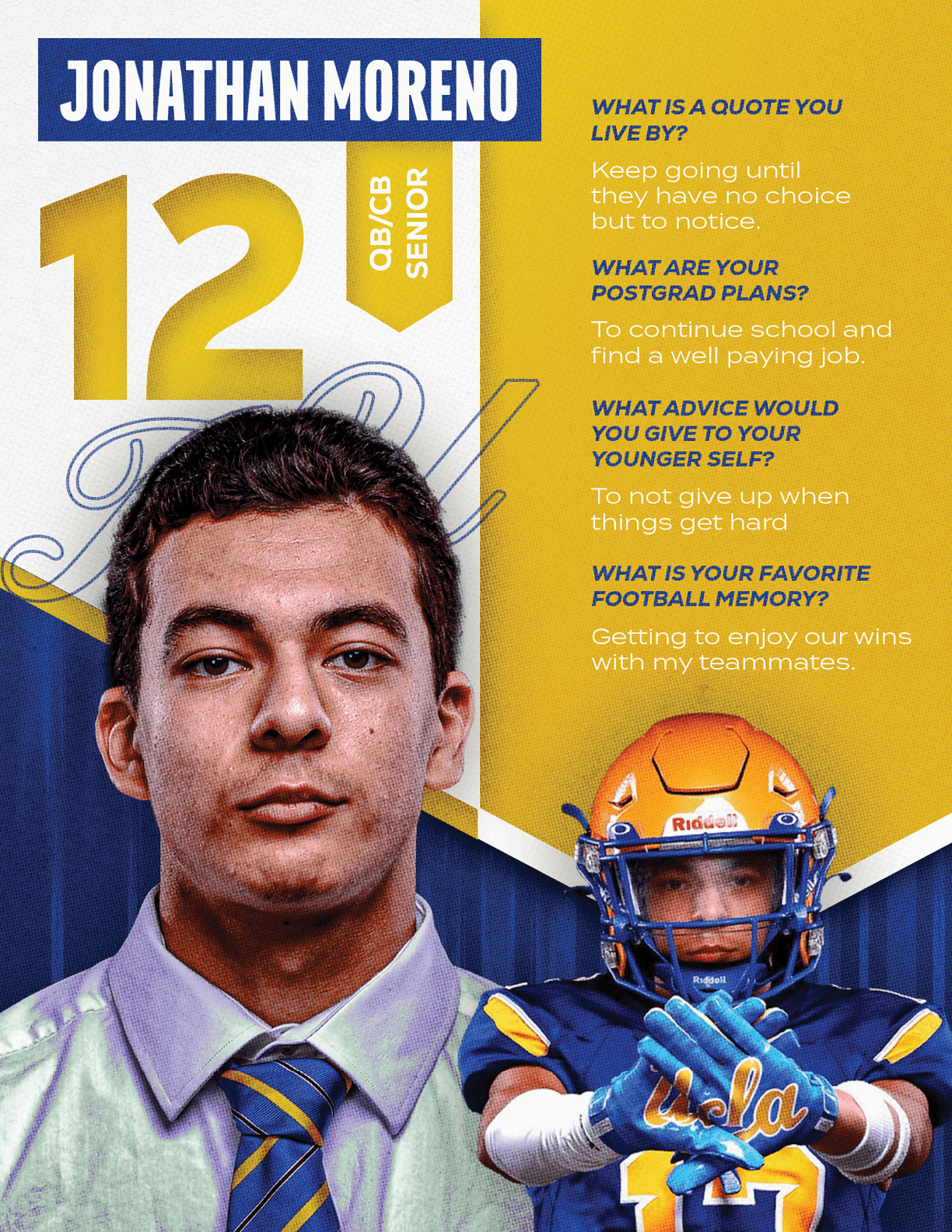 A football player wearing a blue and red jersey with the number 15 on the back. Description generated by AI