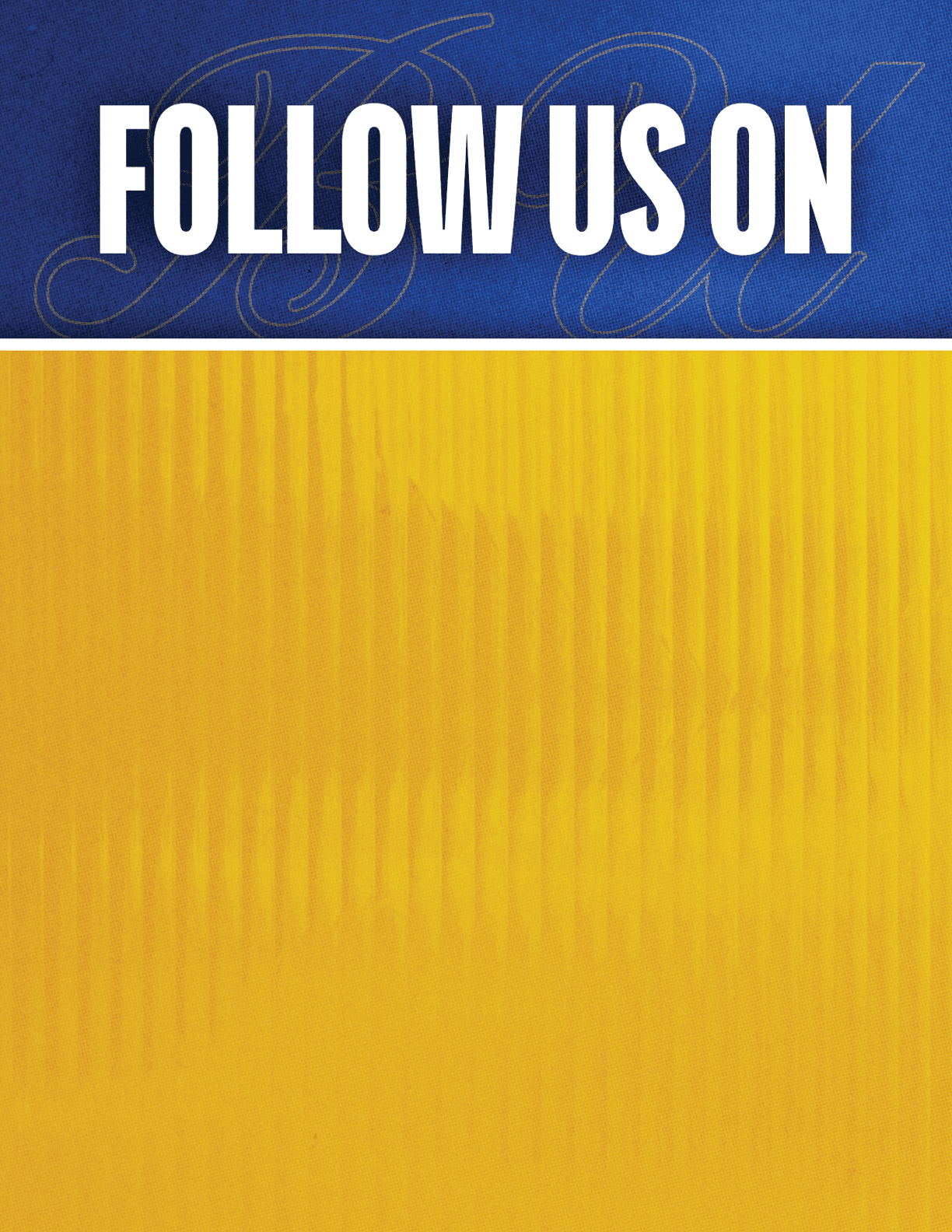 A black and red sign that says Follow Us On. Description generated by AI