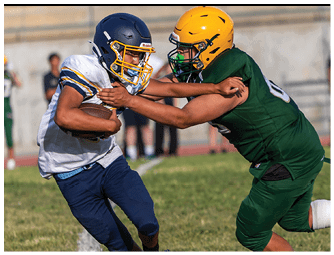 A group of football players on a field. Description generated by AI