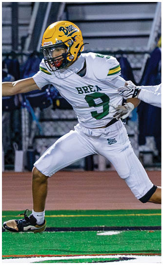 A football player catching a ball. Description generated by AI