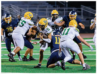 A group of football players on a field. Description generated by AI