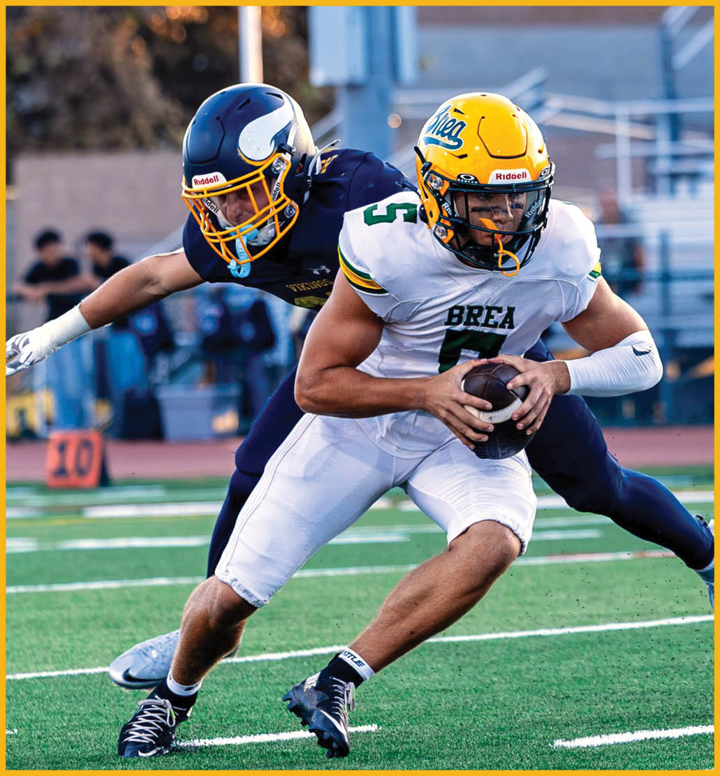 A football player running on the field. Description generated by AI