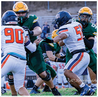 A football player running on the field. Description generated by AI