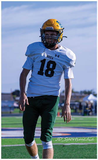 A football player catching a ball. Description generated by AI