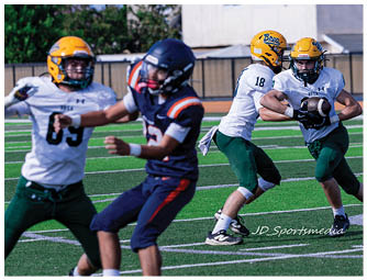A group of football players on a field. Description generated by AI