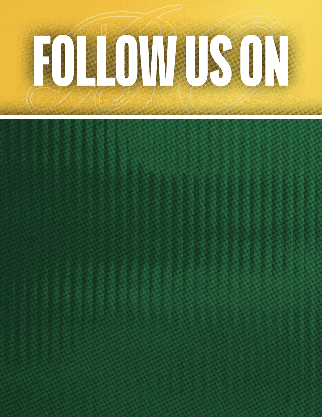 A black and red sign that says Follow Us On. Description generated by AI