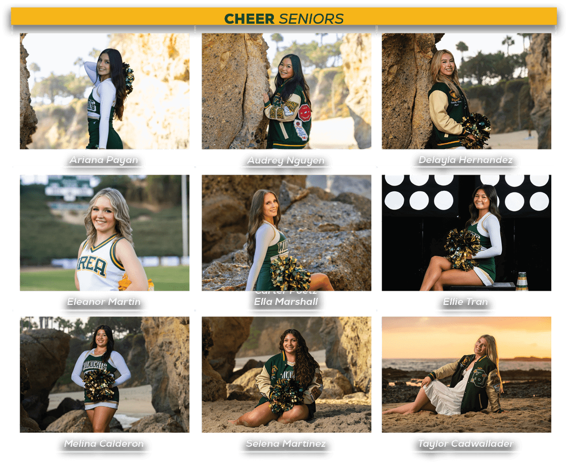 cheer seniors,Taylor Cadwallader,Ellie Tran,Delayla Hernandez,Audrey Nguyen,Selena Martinez,Ella Marshall,Carter Poet...