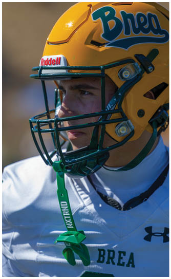 A football player catching a ball. Description generated by AI