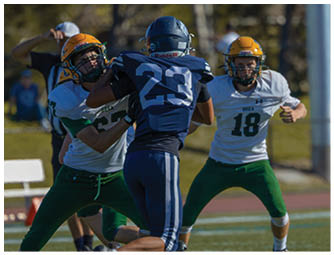 A group of football players on a field. Description generated by AI