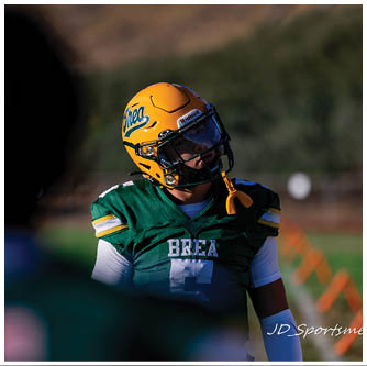 A football player running on the field. Description generated by AI