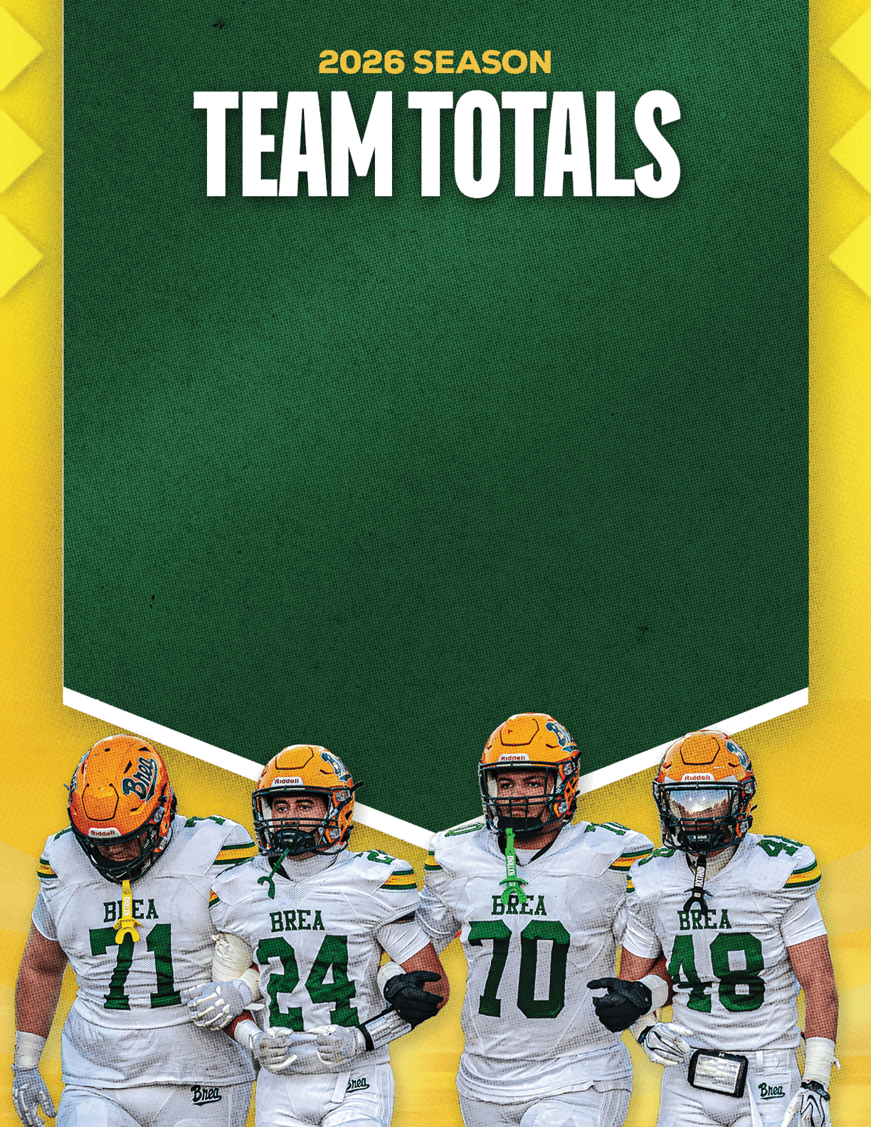 A group of football players standing on the field. Description generated by AI
