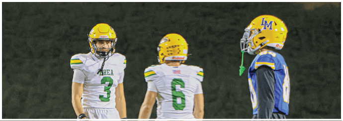 A group of football players on a field. Description generated by AI