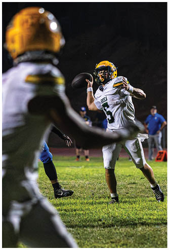 A football player running on the field. Description generated by AI