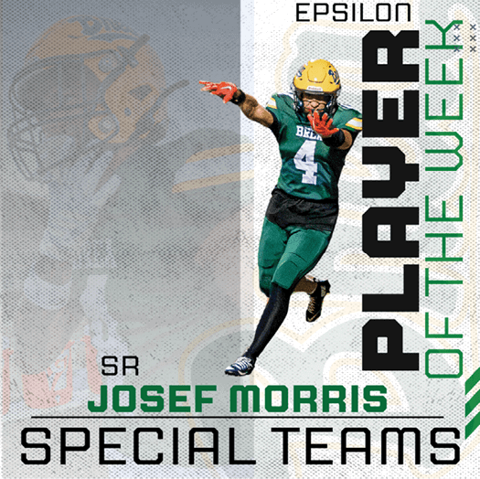 A football player is shown in a picture with a football jersey on. Description generated by AI