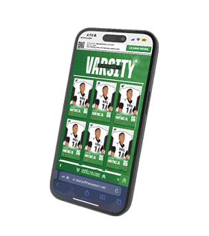 A cell phone with a football team's roster displayed. Description generated by AI