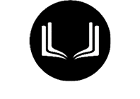 Two stylized white hands facing each other on a black background, resembling an open book or wings. Description generated by AI