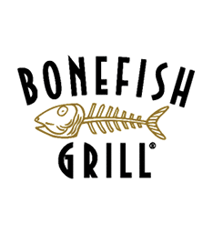 A stylized fish skeleton is centered between bold, curved black text above and below it. Description generated by AI