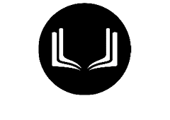 Two symmetrical white abstract shapes resembling open books or wings on a black background. Description generated by AI