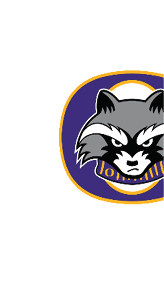A stylized raccoon head with a fierce expression is centered inside a large purple and gold letter C. Description generated by AI