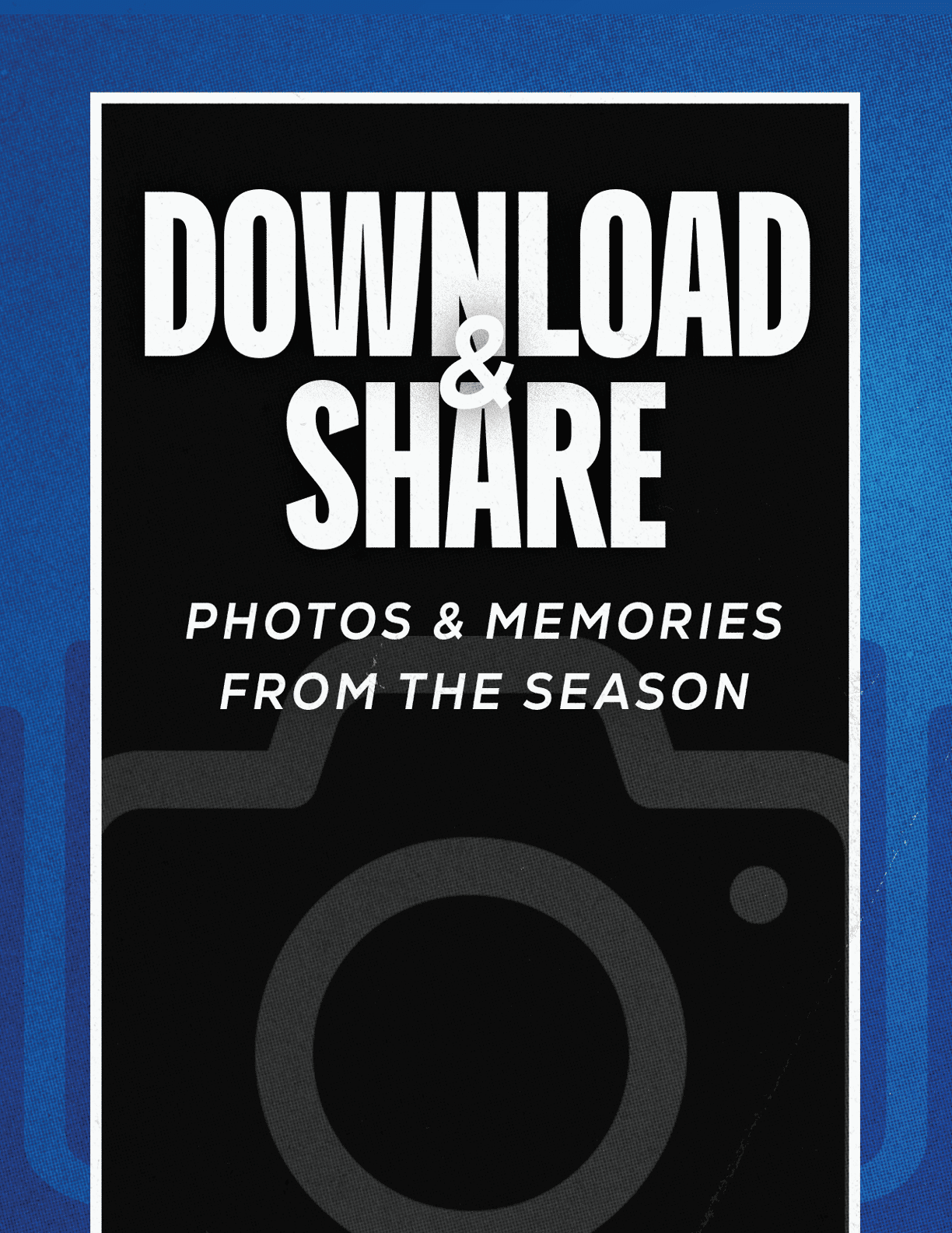 A red and blue poster with a camera on it. Description generated by AI