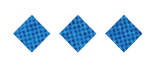 Three blue diamond-shaped patterns with a textured grid design are evenly spaced on a white background. Description generated by AI