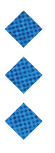 Three blue diamond shapes with a textured pattern are arranged vertically on a white background. Description generated by AI